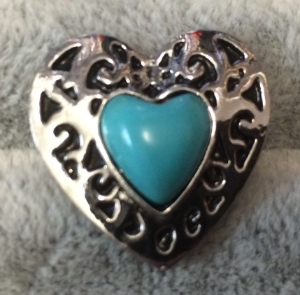 Billede af Snapknap "Sølv" hjerte med lyseblå sten