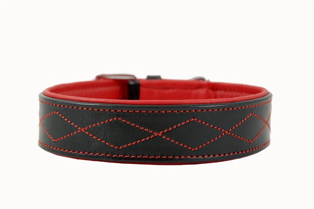 Se 2-cool Læderhalsbånd i kraftigt sort læder med blødt for, ZigZag Red Devil. hos Alttilhundogkat.dk