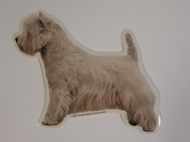 West Highland White Terrier, st. Vælg: klistermærke, nøglering, broche, slipsenål, mm