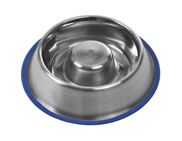 Buster Slow feeder / spis-langsomt hundeskål med blå silikonering i bunden