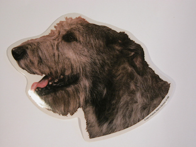 Irsk Ulvehund, hv. Vælg: klistermærke, nøglering, broche, slipsenål, mm.