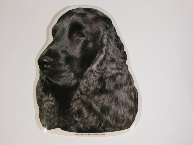 Cocker Spaniel, sort, hv. Vælg: klistermærke, nøglering, broche, slipsenål, mm.