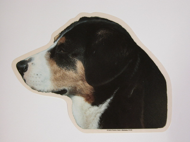 Entlebucher Sennenhund, hv. Vælg: klistermærke, nøglering, broche, slipsenål, mm