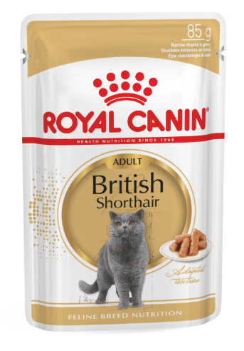 Billede af Royal Canin British Shorthair Gravy. Tynde bidder i sovs. Vådfoder. Til katte over 1 år. 12 ps. á 85 g.
