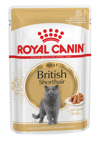 Royal Canin British Shorthair Gravy. Tynde bidder i sovs. Vådfoder. Til katte over 1 år. 12 ps. á 85 g.