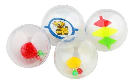 Kattelegetøj gennemsigtige plastik bolde med sjove ting indeni, der bevæger sig. 4 stk.