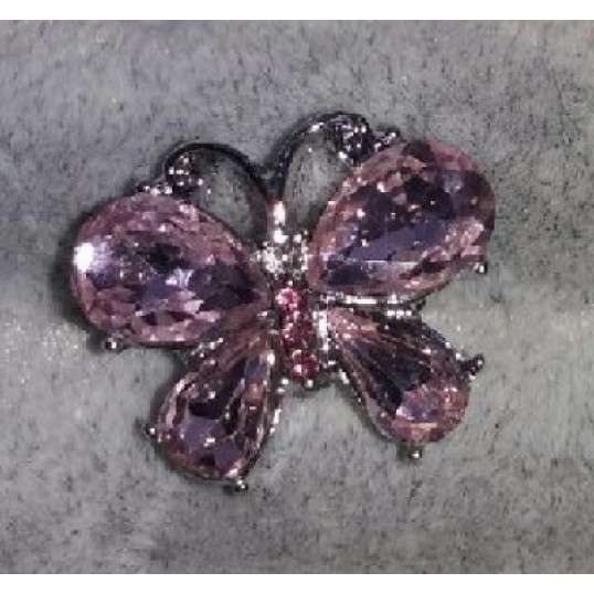  Snapknap formet som sommerfugl med lyserøde sten