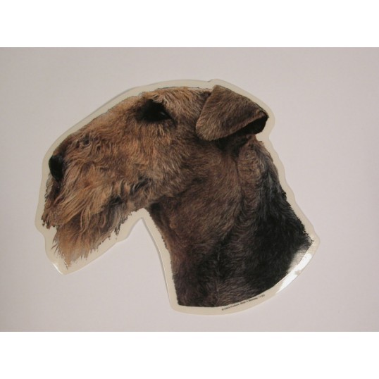 Airedale Terrier, hv. Vælg: Klistermærke, nøglering, broche, slipsenål, mm.