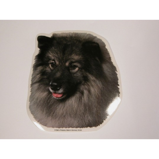 Keeshond, hv. Vælg: klistermærke, nøglering, broche, slipsenål, mm.