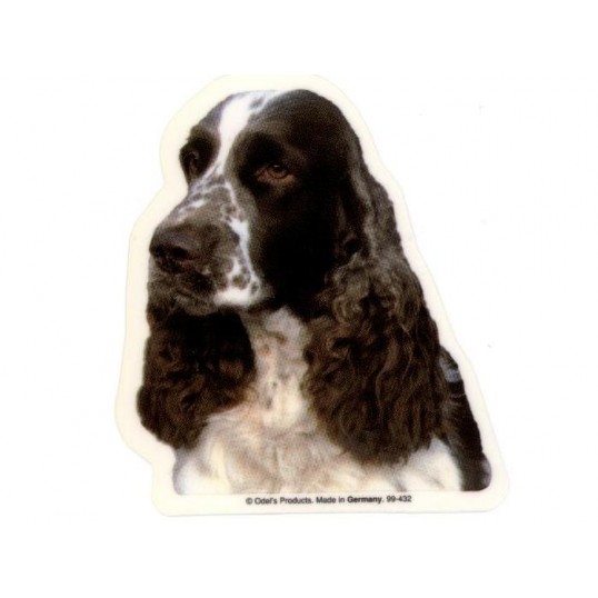  Engelsk Springer Spaniel, hv. Vælg: klistermærke, nøglering, broche, slipsenål, mm.