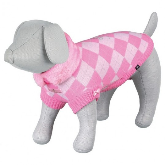 Dog Princess strik-pullover. Lyserød/pink-ternet.