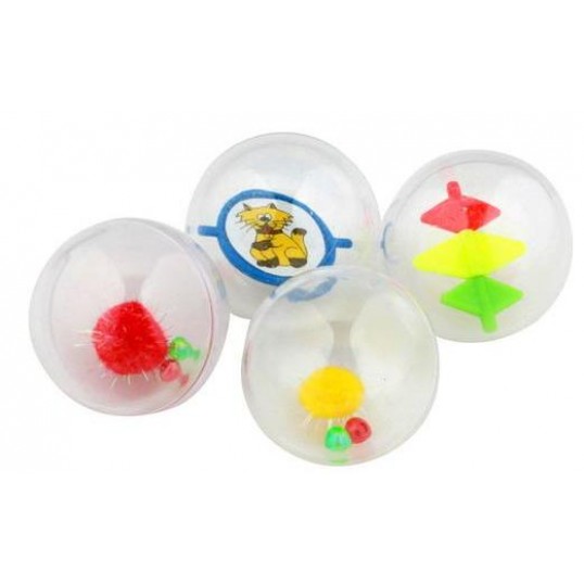 Kattelegetøj gennemsigtige plastik bolde med sjove ting indeni, der bevæger sig. 4 stk. 
