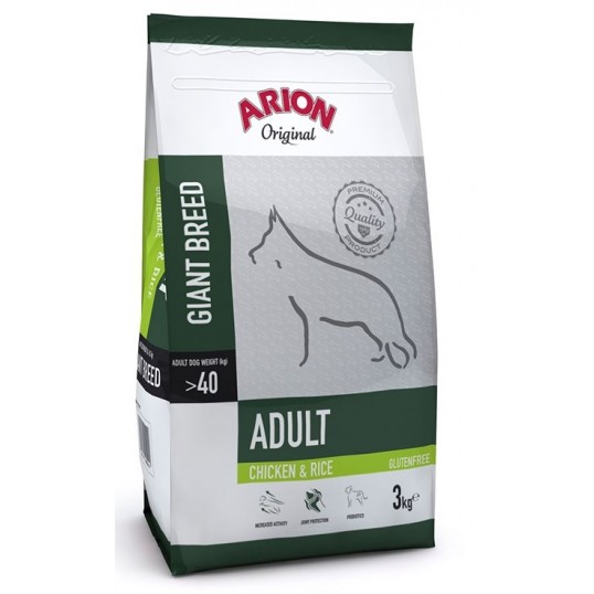 Arion Original Adult Giant Breed hundefoder med Kylling og Ris. Til hunde mellem 1½ -6 år, der vejer over 40 kg. (Pose á 12 kg)