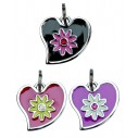 Fancy ID-Tag i metal - Hjerte med blomst og Rhinestone. Ass. farve.