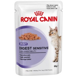 Royal Canin Digest Sensitive Gravy. Bidder i sovs. Vådfoder. Til voksne katte over 1 år med følsom fordøjelse. 12 ps. á 85 g.