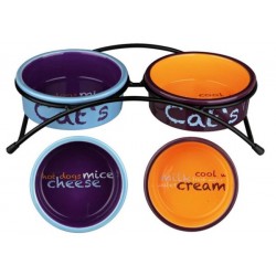 Eat-on-feet skålesæt i keramik.Lyseblå, orange og lilla. 2 x 0,3 L. 12 cm. 