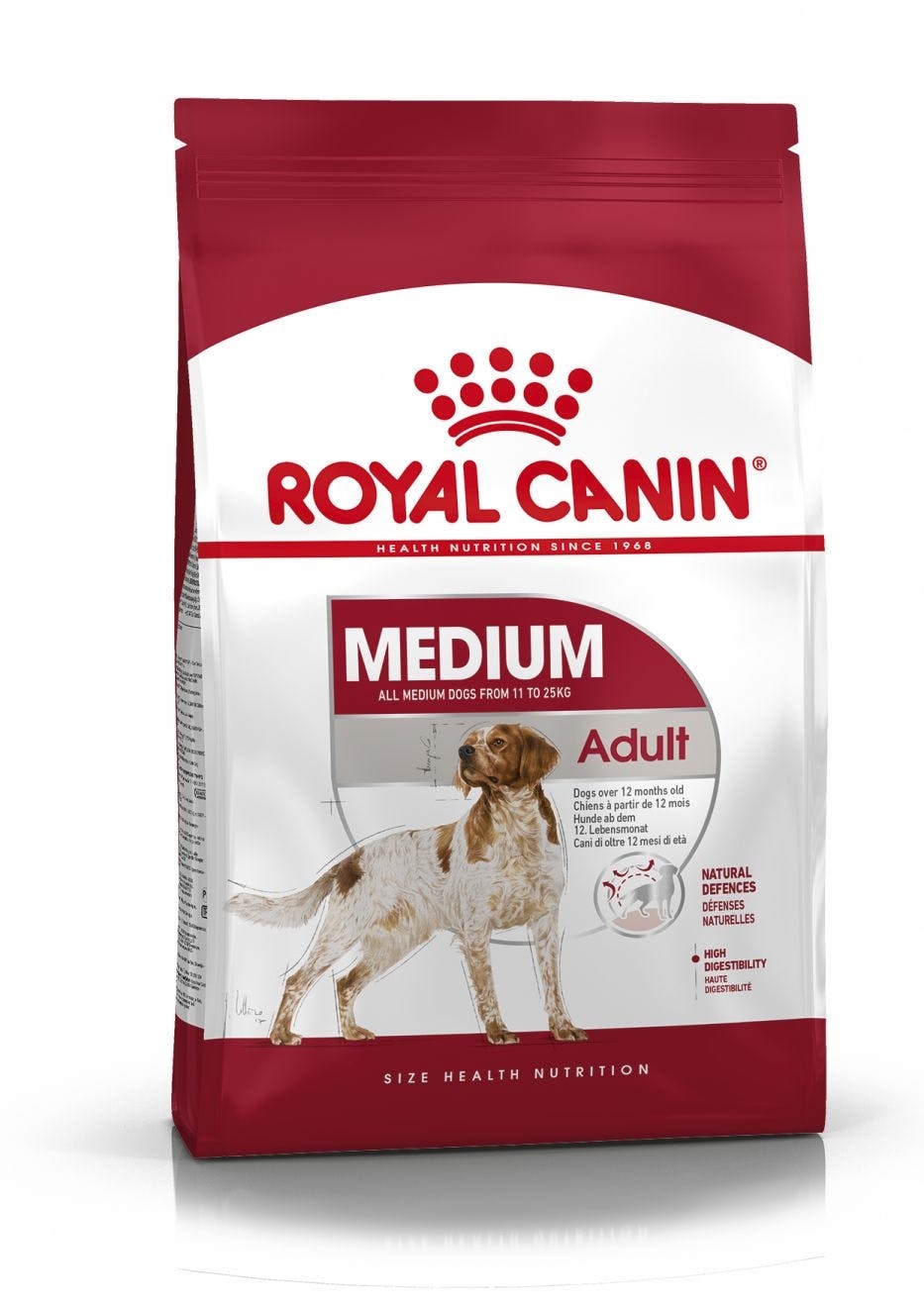 Se Royal Canin Medium Adult 11-25kg. Voksen og moden hund hos Alttilhundogkat.dk