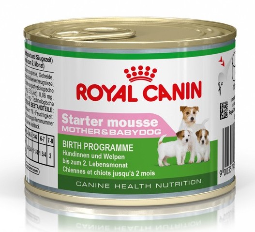 Royal Canin Starter Mousse til den drægtige og diegivende tæve og hendes hvalpe op til 2 måneder. 1 ds á 195 g.