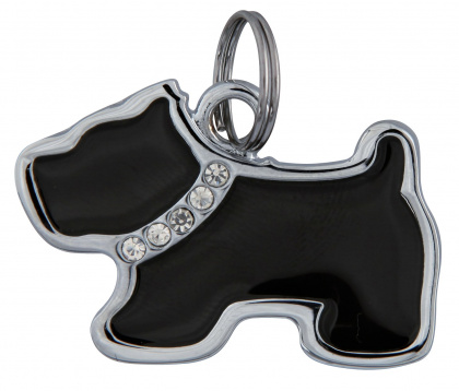 #3 - Fancy ID-Tag i metal - hund med Rhinestones.